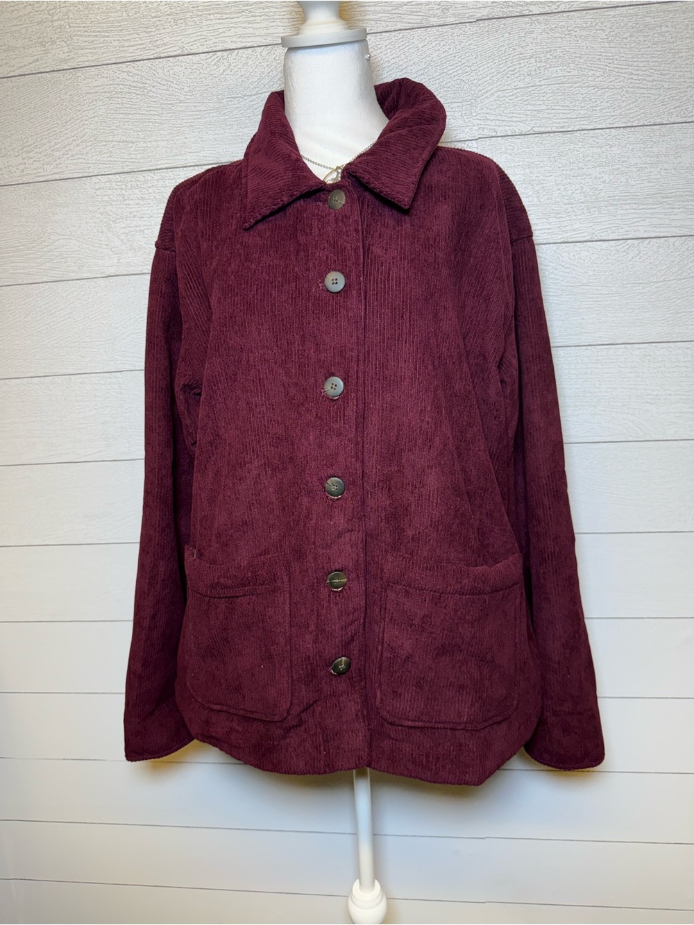 Boston Traders Women's Corduroy Sherpa Lined Button Jacket - Burgundy large